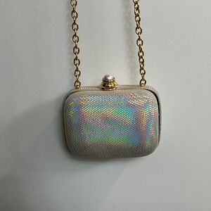 Escada tiny luminescent leather evening bag silver